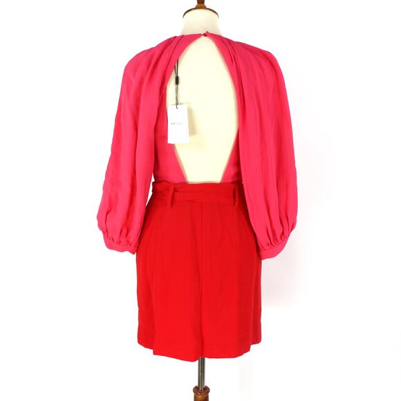 Reiss Valentina Color Clash Mini Dress Pink Red Open Back Belted Tie Waist NEW 4 - Picture 6 of 8